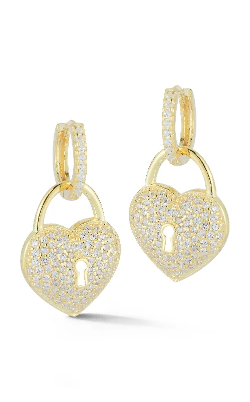 Smooth drop earrings-Heart Pavé Padlock Huggie Earring