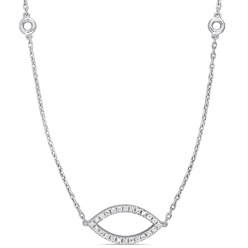 Spinel necklaces-Miadora Signature Collection 14k White Gold 4/5ct TDW Diamond Open Marquise and Round-Shaped Stationed Necklace