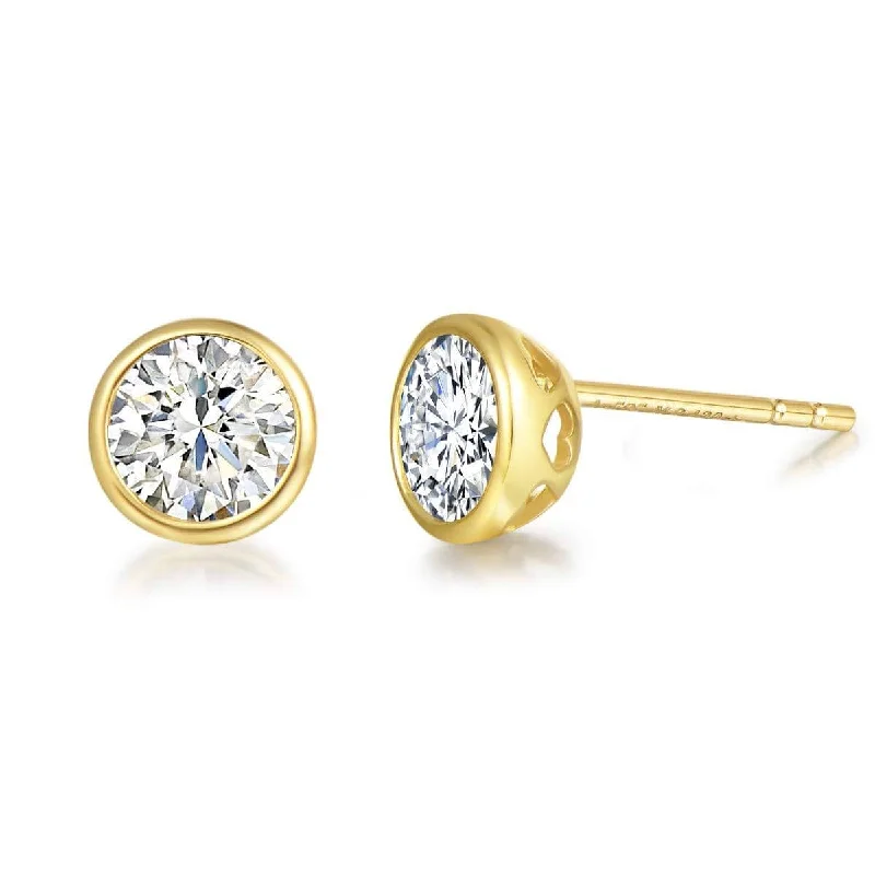 Vintage clip earrings-FANCIME Moissanite Bezel Set 14K Yellow Gold Stud Earrings