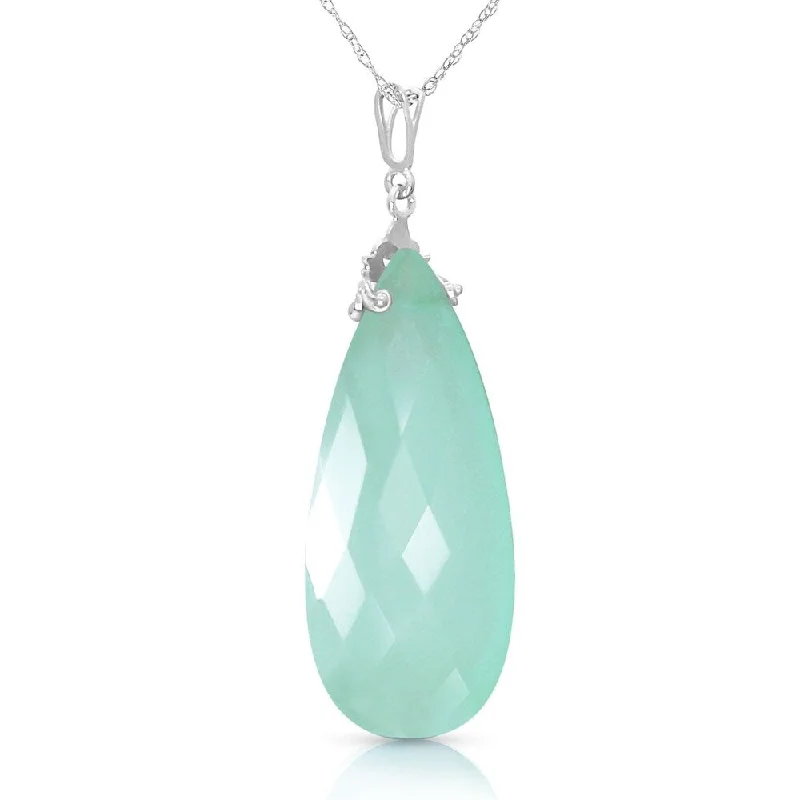 Fine bead necklaces-14K Solid White Gold Necklace with Briolette 31x16 mm Mint Green Chalcedony