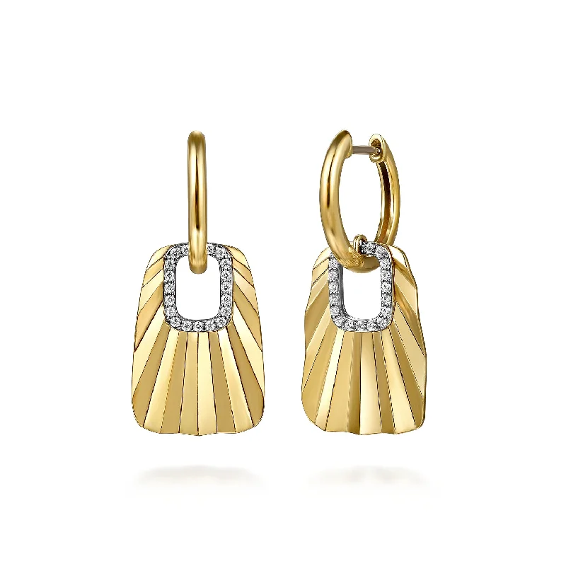 Sleek stud earrings-14K Yellow Gold Diamond Huggie Drop Earrings