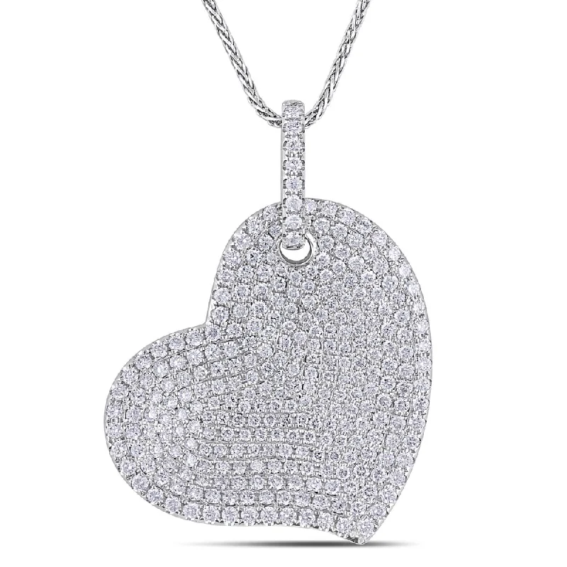 Polished name necklaces-Miadora Signature Collection 14k White Gold 2 1/2ct TDW Pave Diamond Heart Necklace