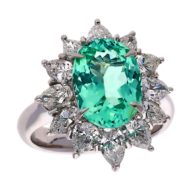 Java tile engagement rings-18K White Gold Paraiba Tourmaline and Diamond Ring