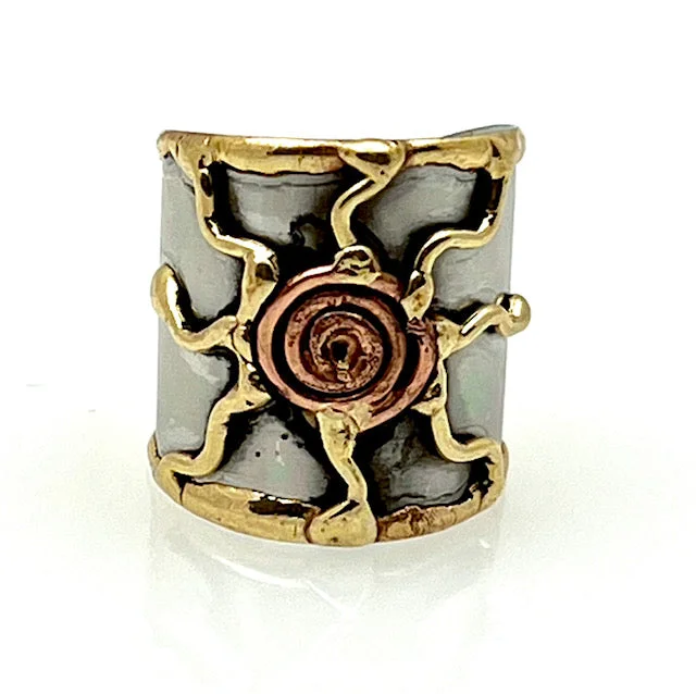 Astro theme rings-Multi Metal Adjustable Artisan Ring - Sunburst