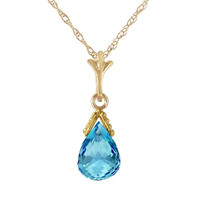 Smooth pendant necklaces-2.5 Carat 14K Gold Necklace Briolette Blue Topaz