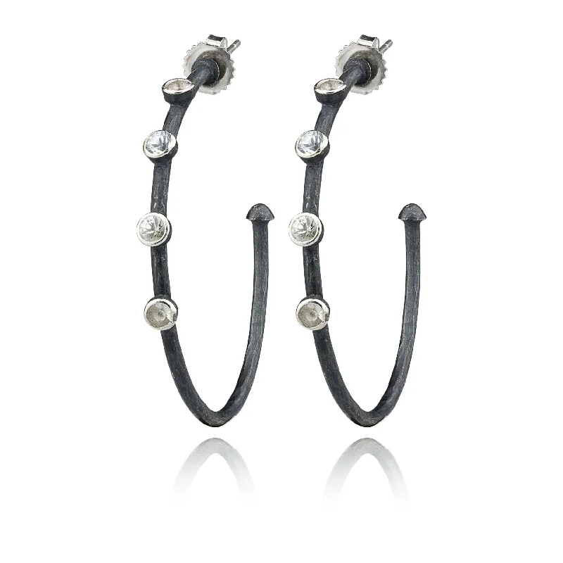 Patina brass earrings-Lika Behar White Sapphire 40mm Hoop Earring