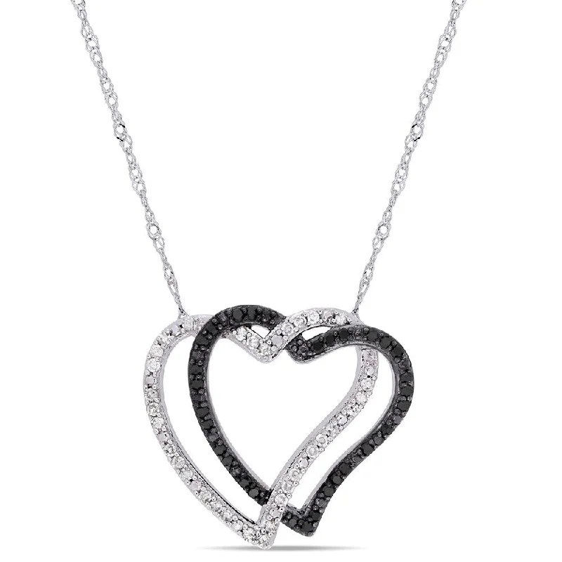 Elegant design necklaces-Miadora 2-Tone White and Black Rhodium Plated 10k White Gold 1/4ct TDW Black and White Diamond Interlaced Heart Necklace