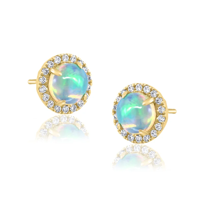 Stellar glow earrings-14K Yellow Gold Opal and Diamond Earrings