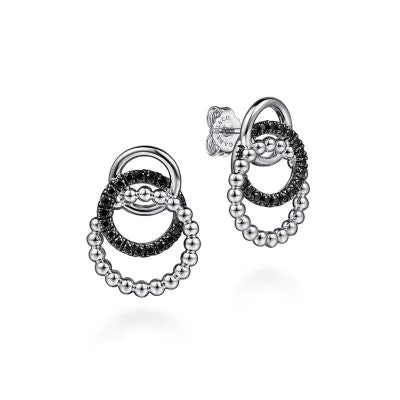 Astro charm earrings-Sterling Silver Black Spinel Bujukan Link Stud Earrings