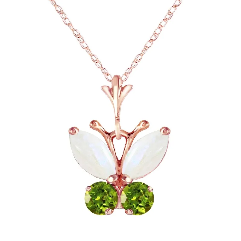 Solid link necklaces-0.7 Carat 14K Rose Gold Butterfly Necklace Opal Peridot