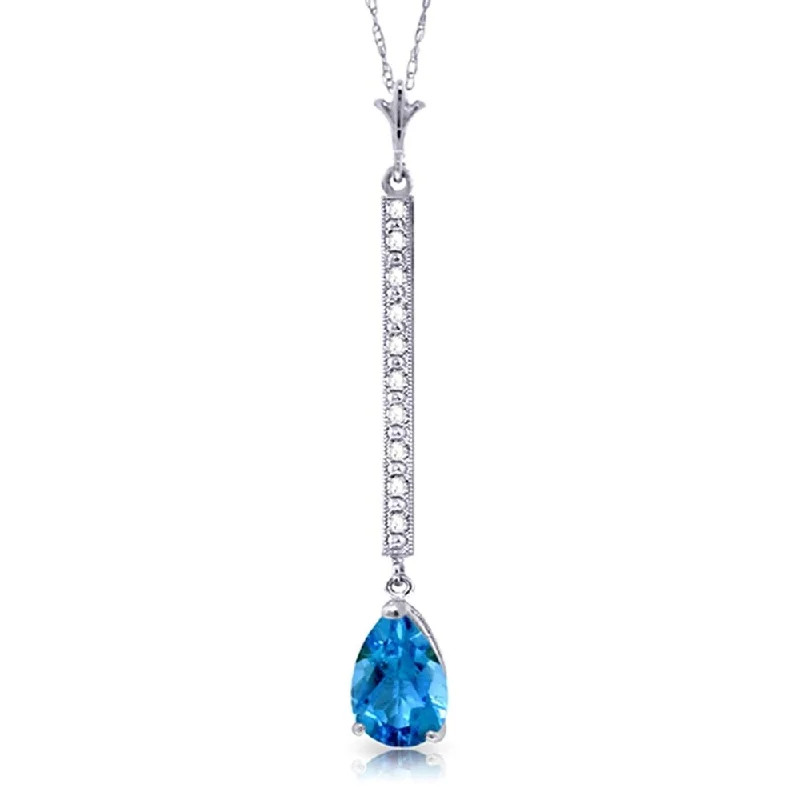 Vibrant enamel necklaces-1.8 Carat 14K White Gold Necklace Diamond Blue Topaz