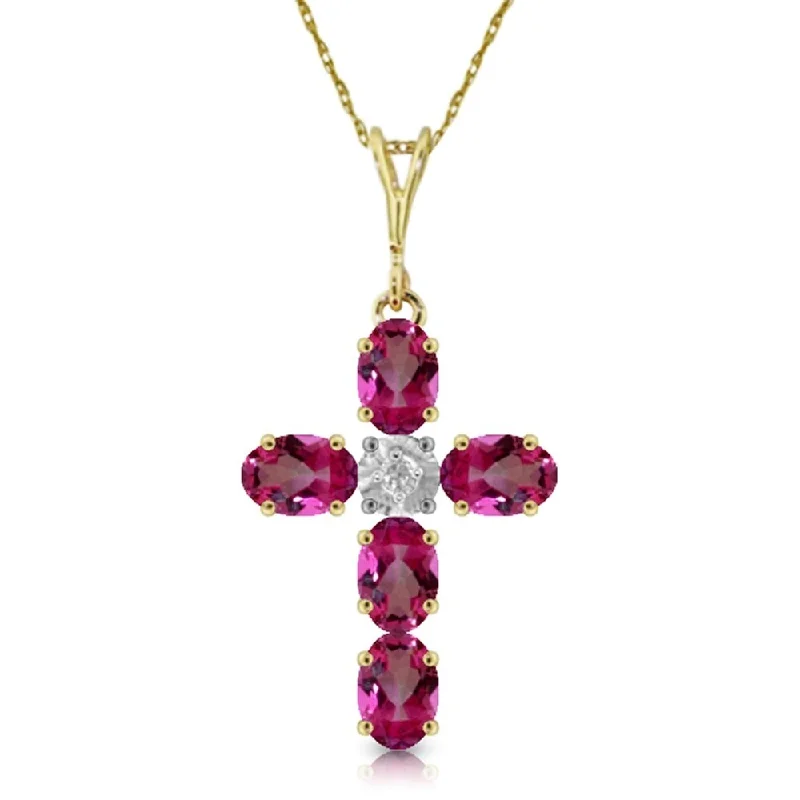 Multi-strand necklaces-1.88 Carat 14K Gold Cross Necklace Natural Diamond Pink Topaz