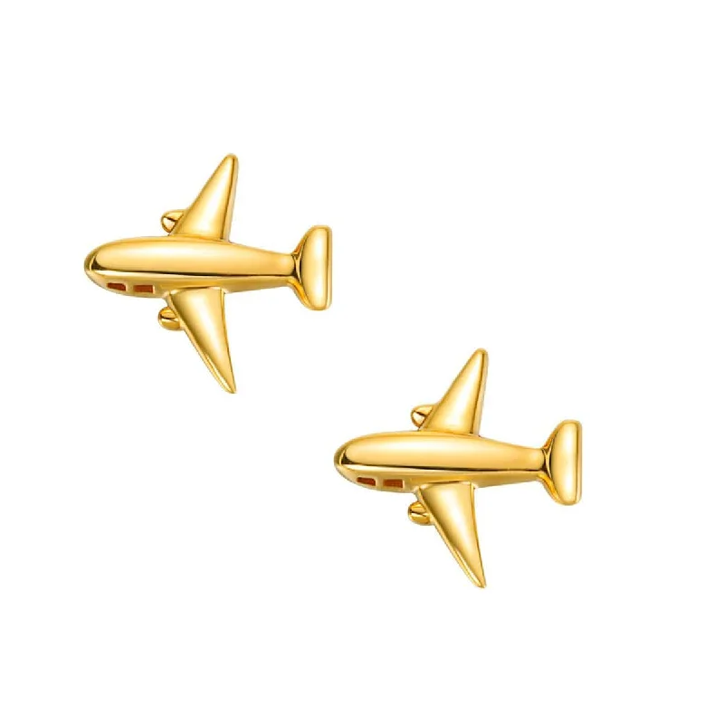 Victorian style earrings-Tiny Airplane 18K Yellow Gold Stud Earrings