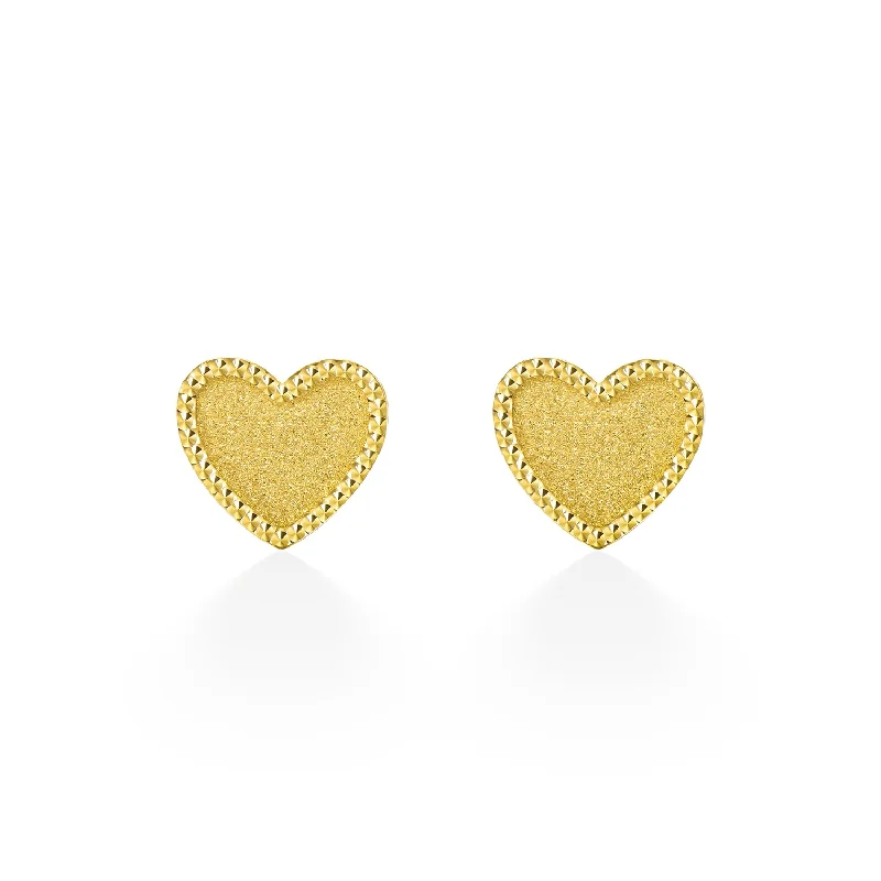 Wide cuff earrings-FANCIME Heart 14K Yellow Gold Stud Earrings