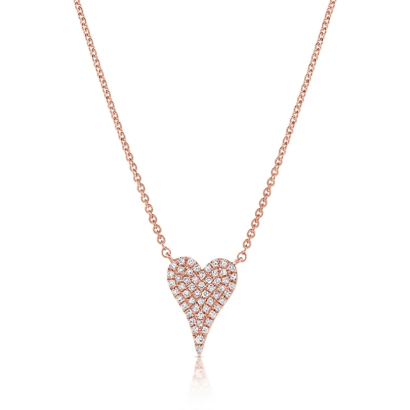 Fox charm necklaces-Joelle Diamond Pave Heart Necklace - Heart Pendant 1/10 CT 14K Rose Gold