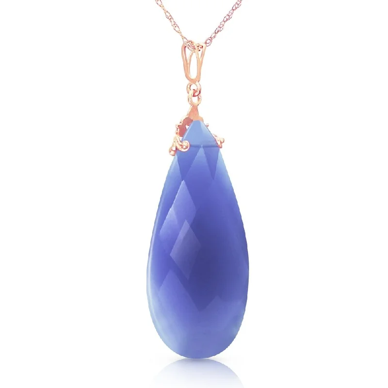 Vivid stone necklaces-14K Solid Rose Gold Necklace with Briolette 31x16 mm Deep Blue Chalcedony