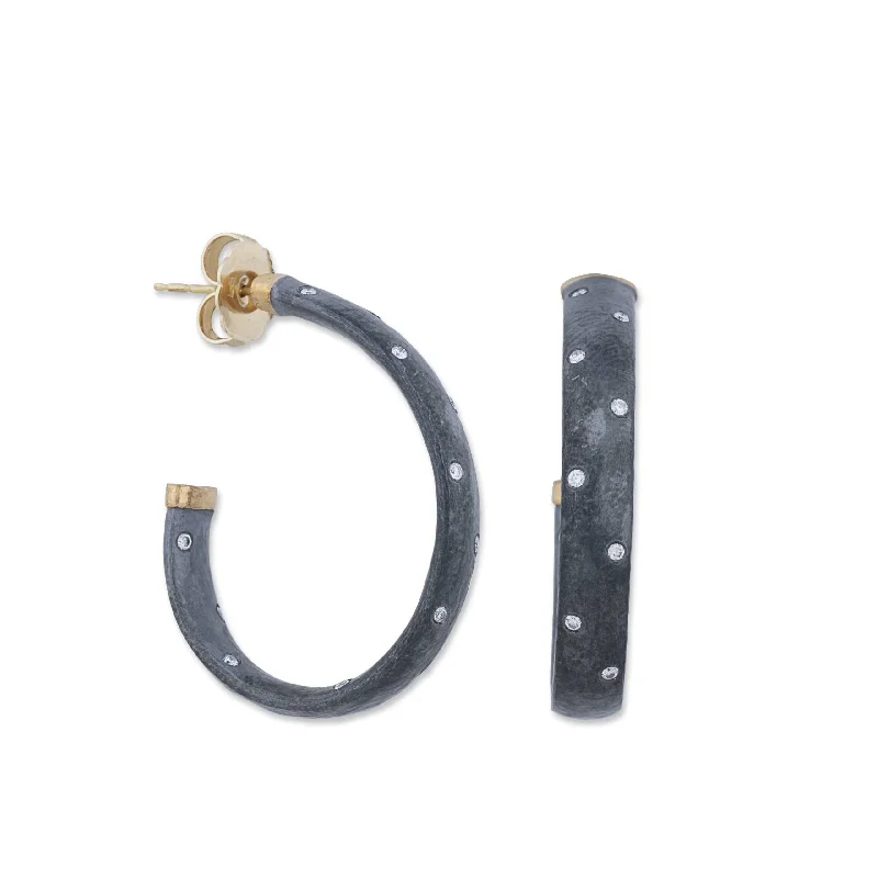 Solid ring earrings-Lika Behar "MIDNIGHT" Hoop Earrings