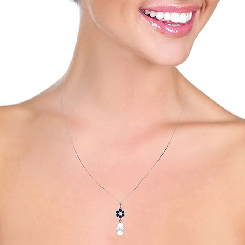 Stretch cord necklaces-2.78 Carat 14K Solid White Gold Necklace Sapphire, White Topaz Diamond