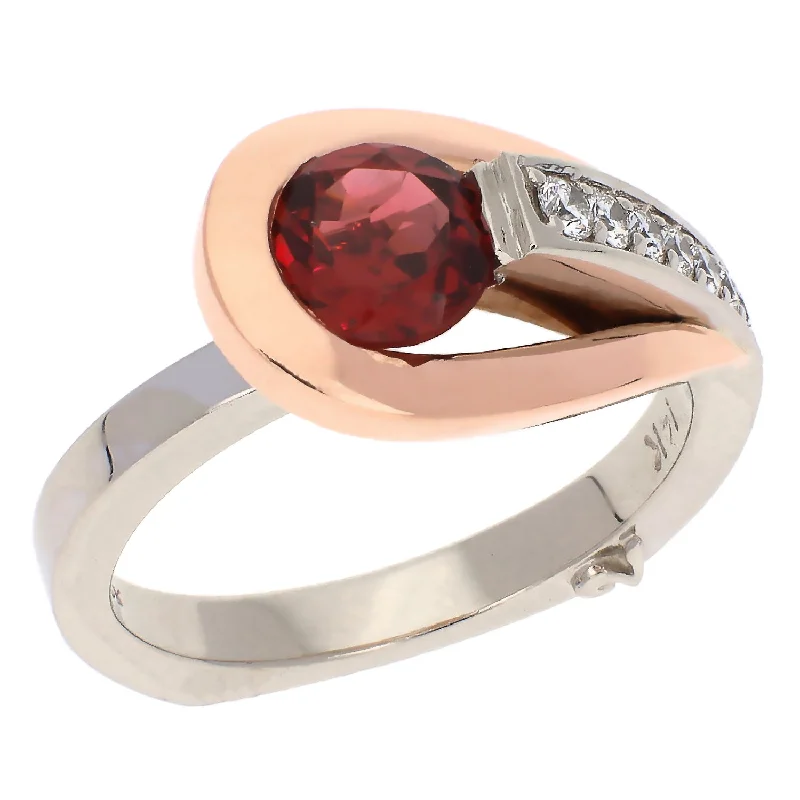 Halo ruby engagement rings-Ancora Design 14K White and Rose Gold Garnet and Diamond Ring