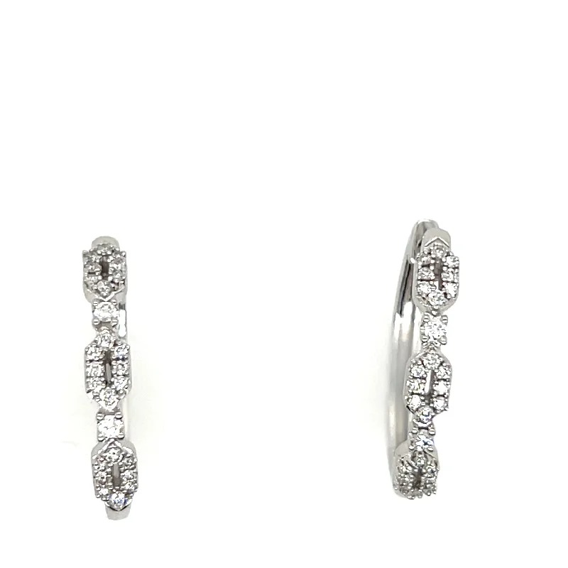 Vintage clip earrings-14K White Gold Diamond Hoop Earrings