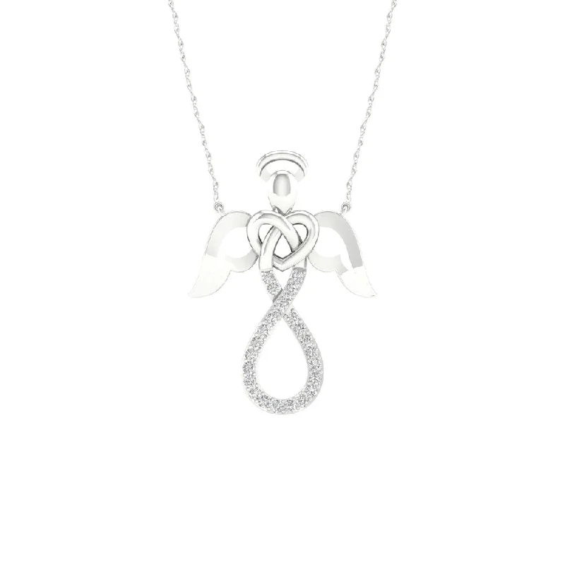 Cedar wood necklaces-1/10ct TDW Diamond Angel Pendant Necklace in Silver by De Couer - White