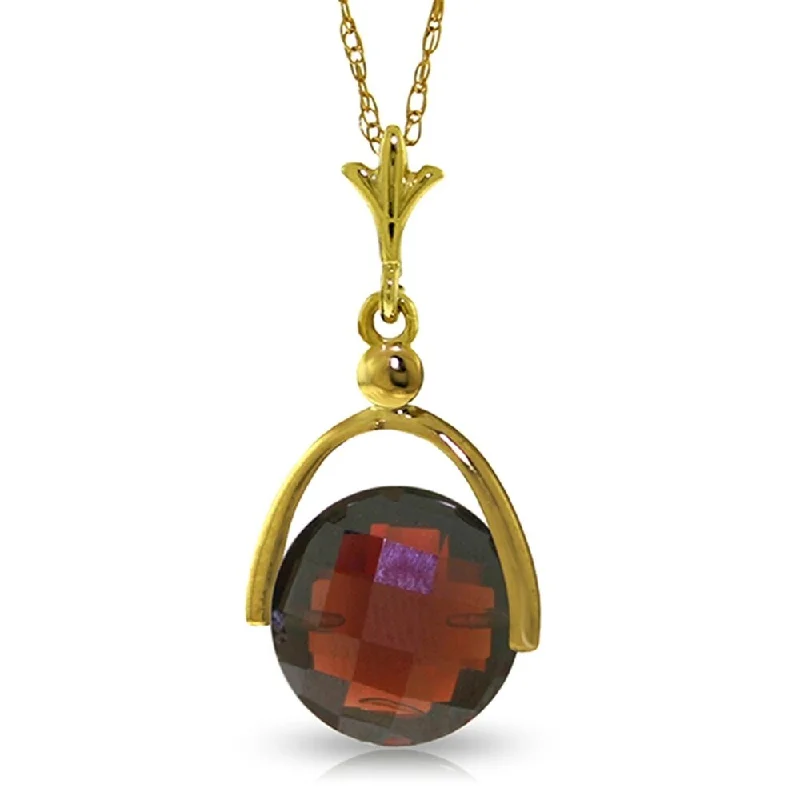 Smooth pendant necklaces-4.2 Carat 14K Gold Necklace Checkerboard Cut Garnet