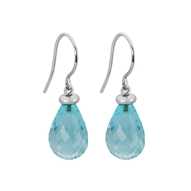 Spinel earrings-Blue Topaz Briollette Dangle Earrings