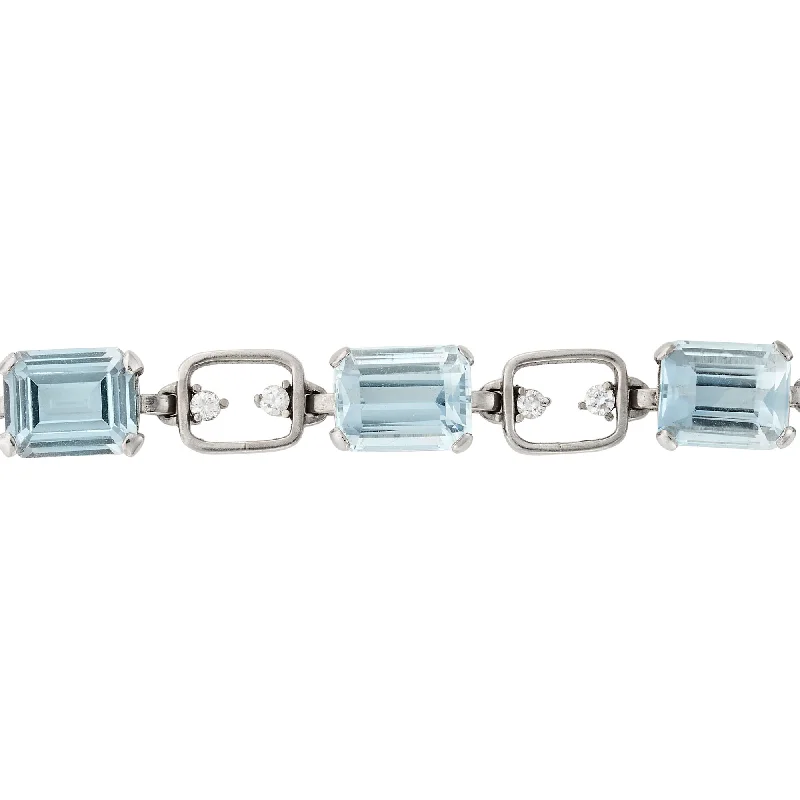 1950s Aquamarine and Diamond Line Bracelet