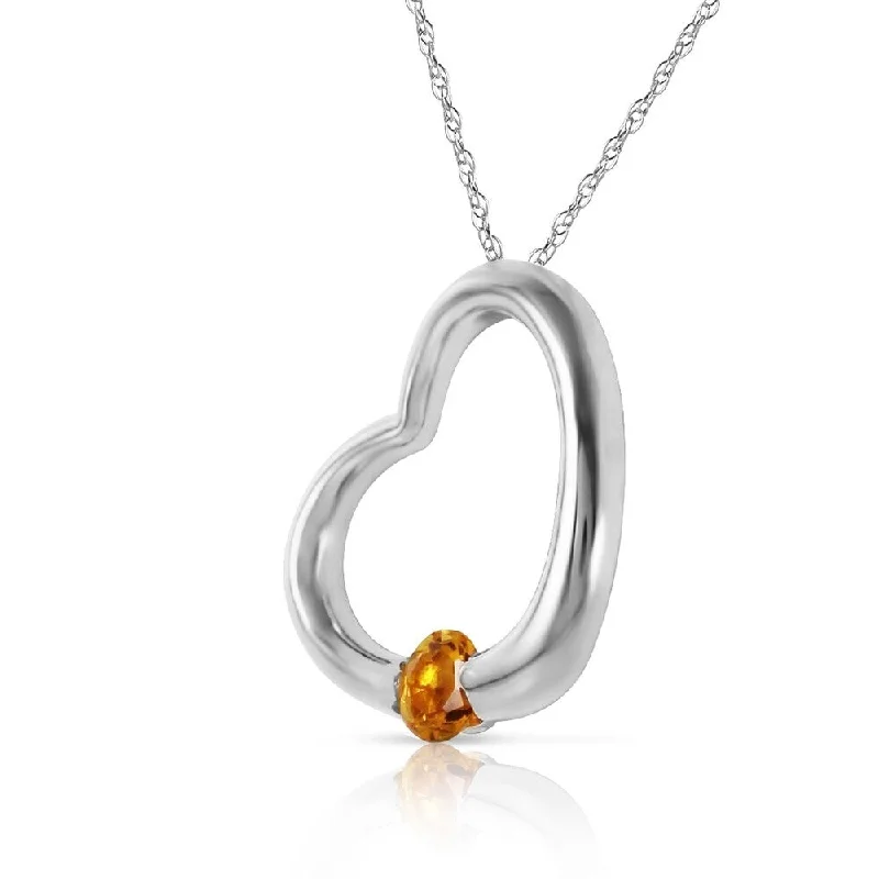 Flat knot necklaces-14K Solid White Gold Heart Necklace with Natural Citrine