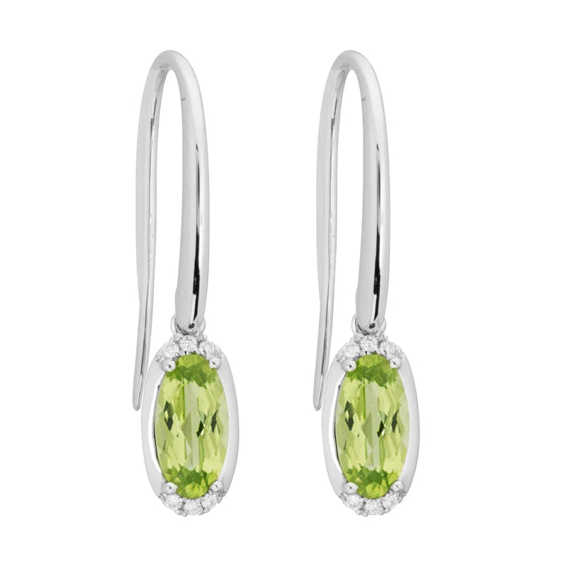 Wave drop earrings-Peridot & Diamond Oval Earrings