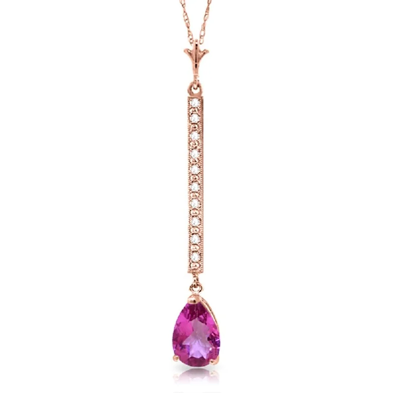 Soft silk necklaces-14K Solid Rose Gold Necklace with Diamonds & Pink Topaz