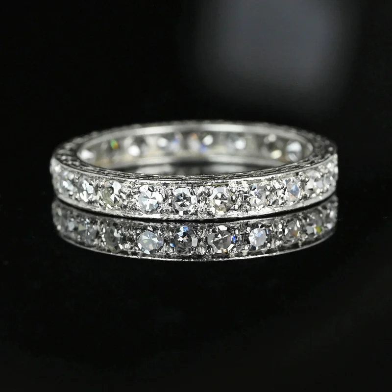 Beaded gem rings-Art Deco Platinum 1 CTW Diamond Eternity Ring Band