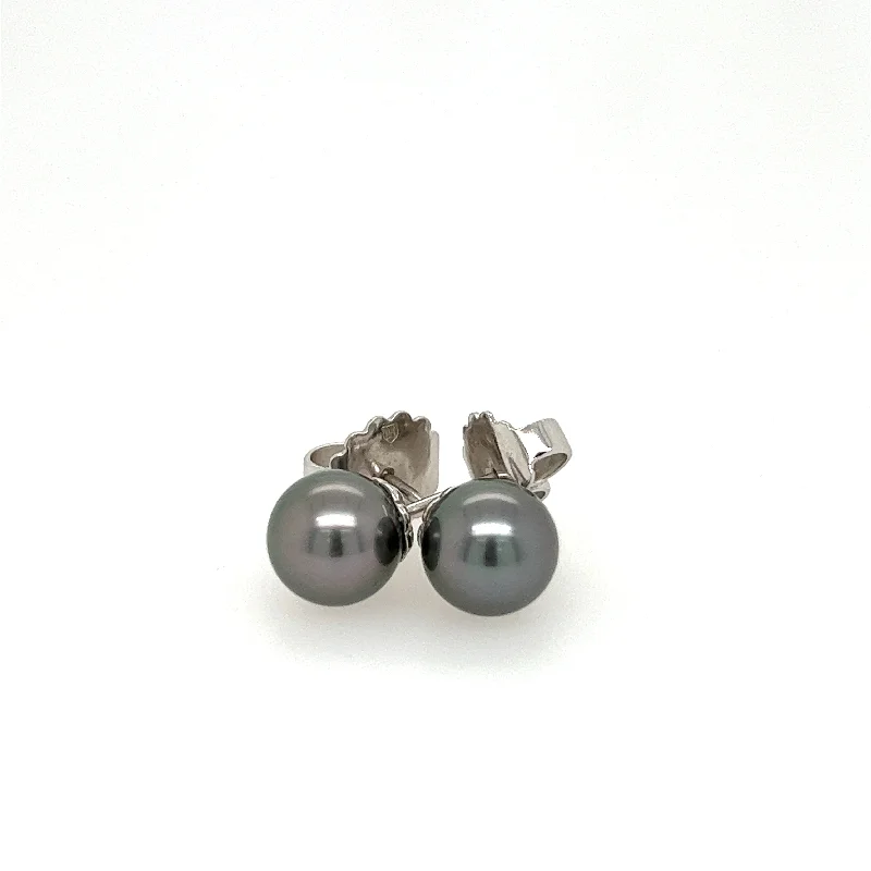 Onyx stone earrings-18K White Gold Tahitian Black South Sea Pearl Earrings