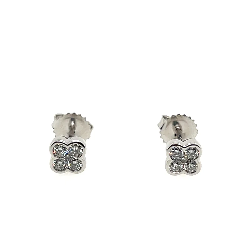 Pink gold earrings-14K White Gold Diamond Motif Stud Earrings