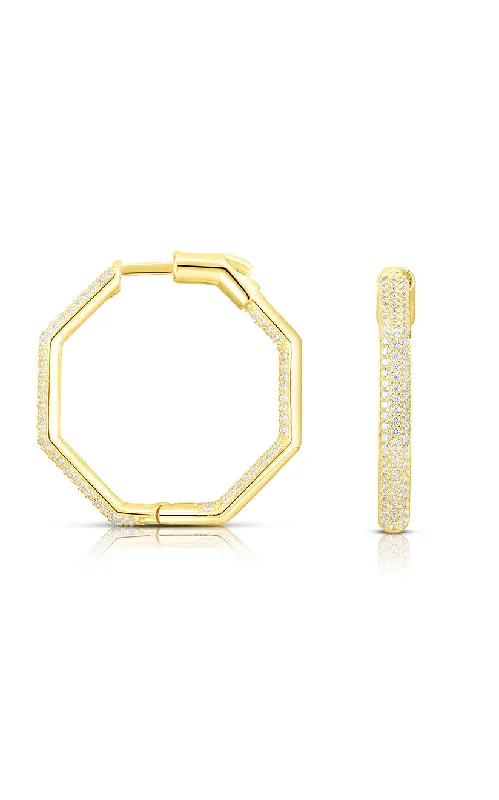 Flat knot earrings-Pavé Octagon Hoop Earring