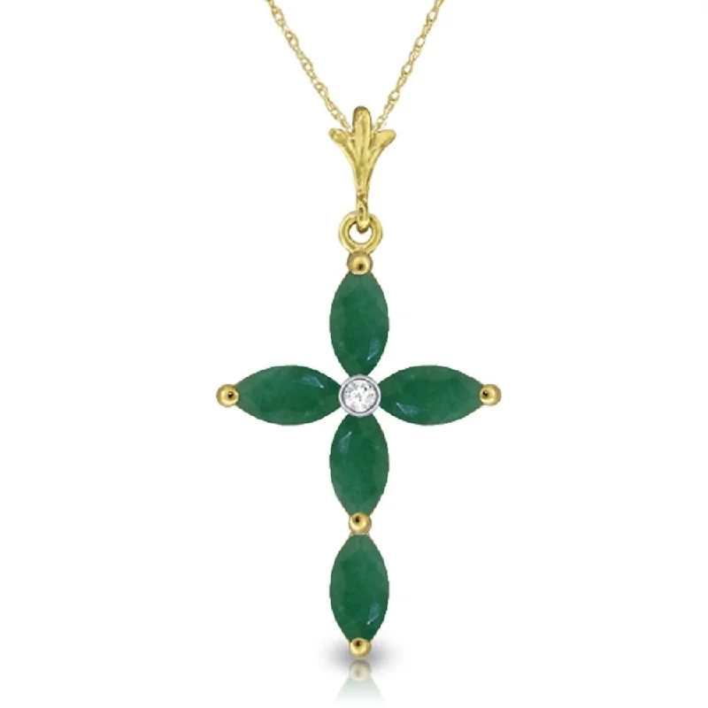 Drape-style necklaces-1.65 Carat 14K Gold Necklace Natural Diamond Emerald