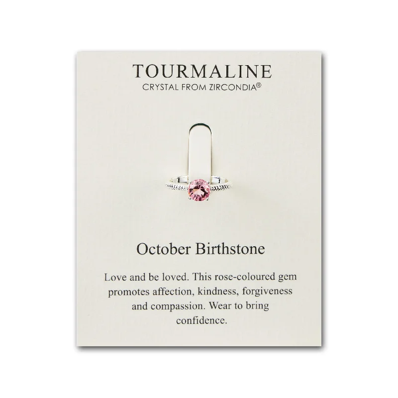 Spinel cut rings-October (Tourmaline) Adjustable Birthstone Ring Created with Zircondia® Crystals