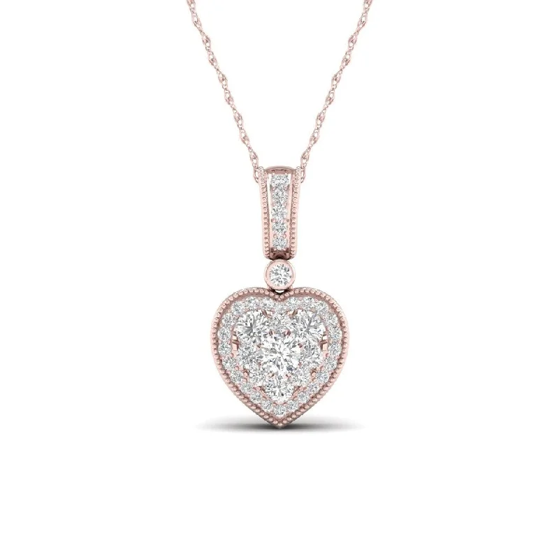 Quartz healing necklaces-De Couer 10K Rose Gold 1/3ct TDW Diamond Cluster Heart Necklace - Pink