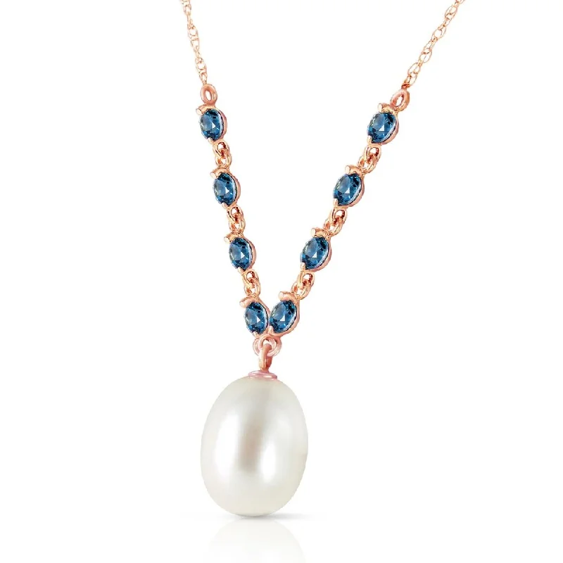 Vivid druzy necklaces-14K Solid Rose Gold Necklace with Natural Blue Topaz & pearl