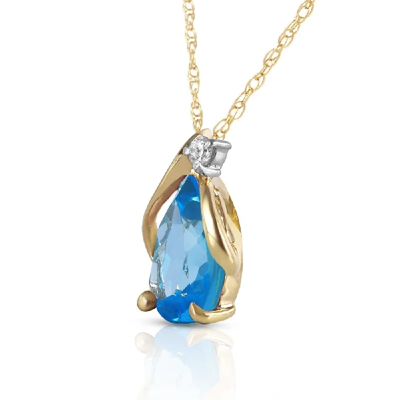 Retro deco necklaces-2.53 Carat 14K Solid Gold Necklace Diamond Blue Topaz