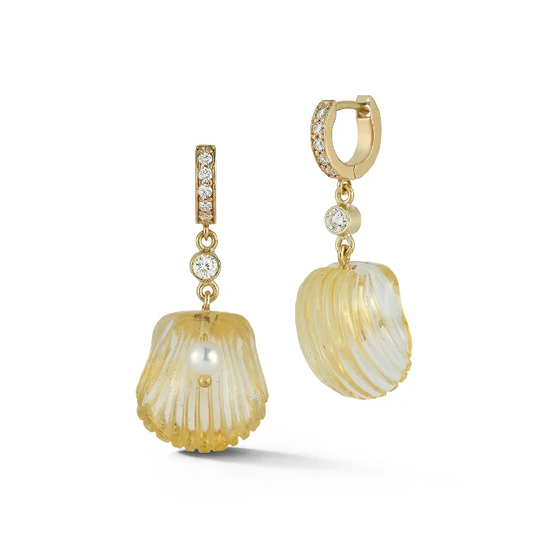 Reef knot earrings-Dream Shell Huggies - Citrine