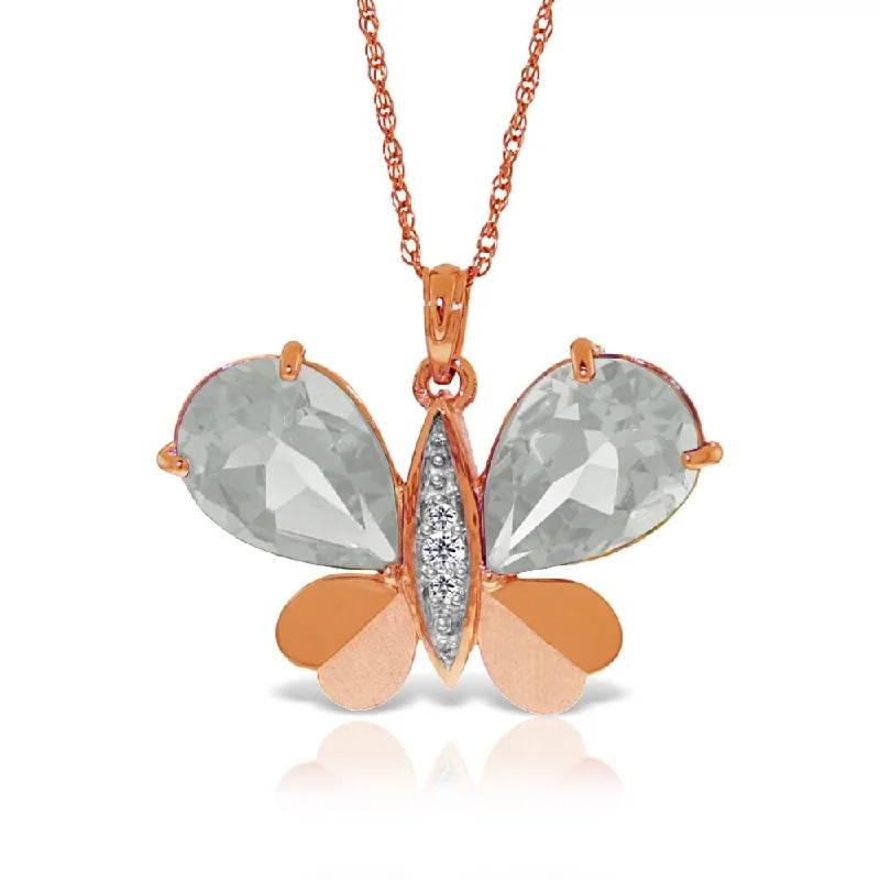 Tarnished silver necklaces-14K Solid Rose Gold Batterfly Necklace with Natural Diamonds & White Topaz