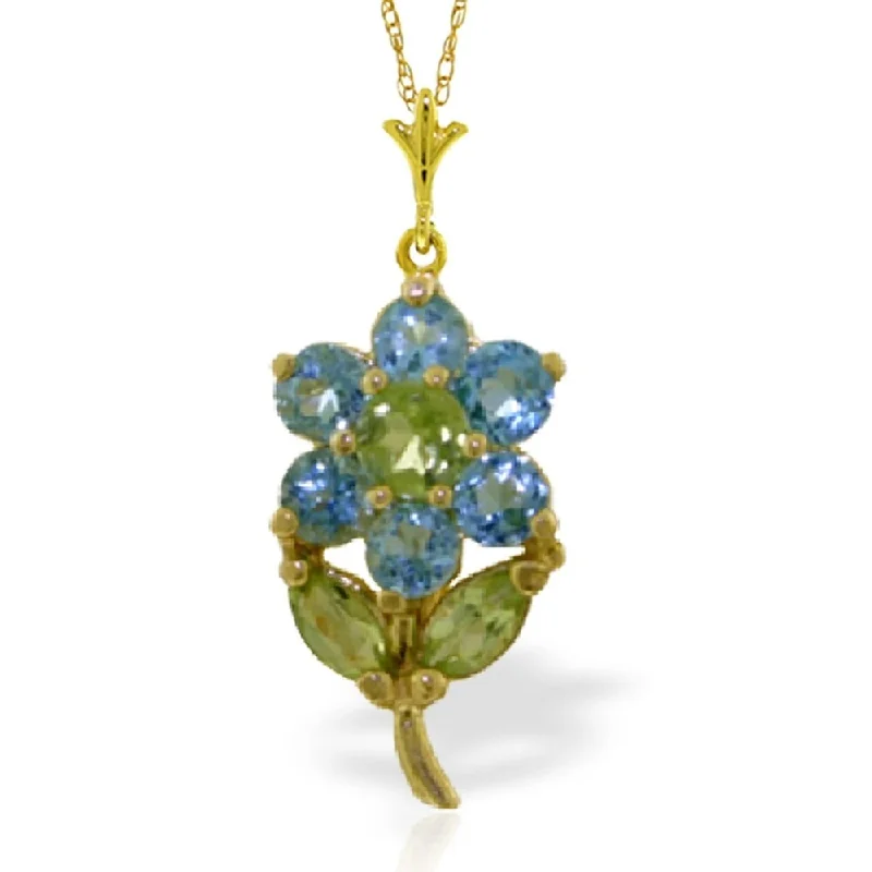 Fiber tassel necklaces-1.06 Carat 14K Gold Flower Necklace Blue Topaz Peridot