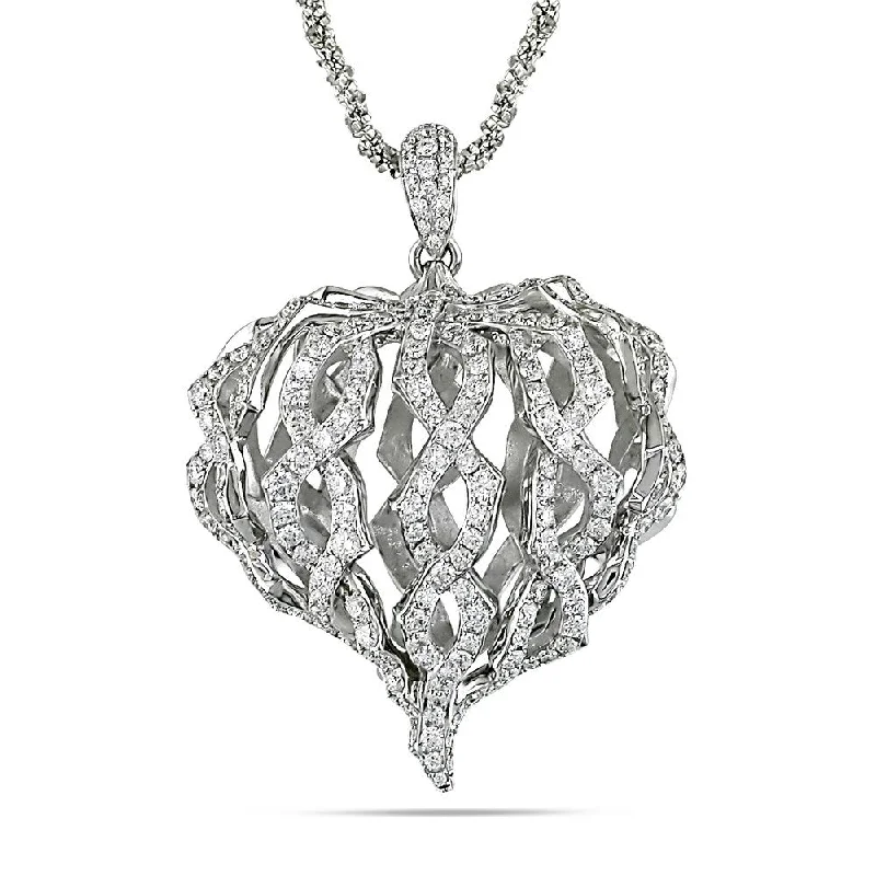 Wide chain necklaces-Miadora 18k White Gold 1 2/5ct TDW Diamond Twisted Heart Necklace