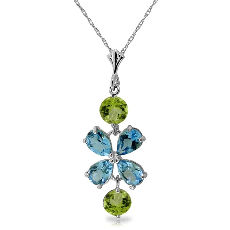 Thai style necklaces-3.15 CTW 14K Solid White Gold Blue Topaz Peridot Necklace