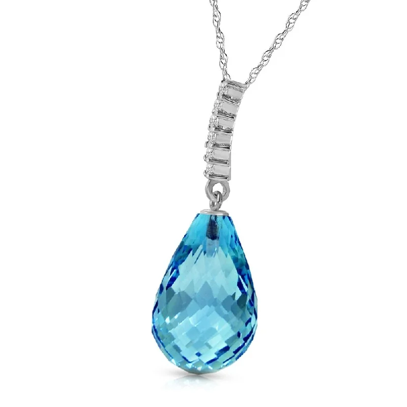 Twisted knot necklaces-6.68 CTW 14K Solid White Gold Necklace Diamond Briolette Drop Blue Topaz