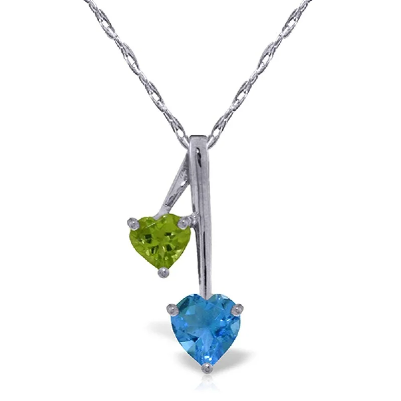 Lapis drop necklaces-1.4 Carat 14K White Gold Hearts Necklace Natural Blue Topaz Peridot