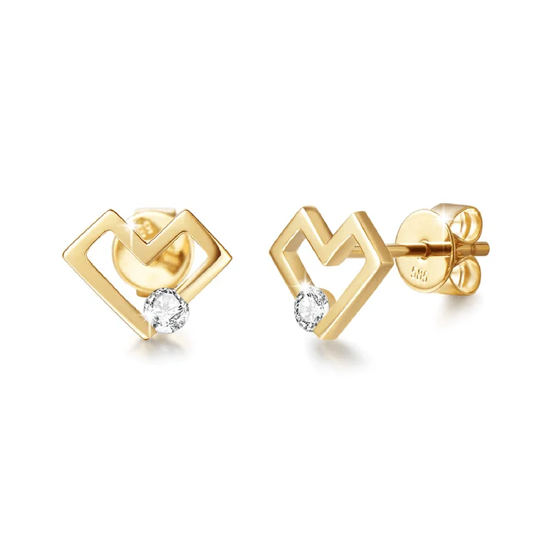 Radiant star earrings-FANCIME Genuine Diamonds Heart 14K Yellow Gold Stud Earrings