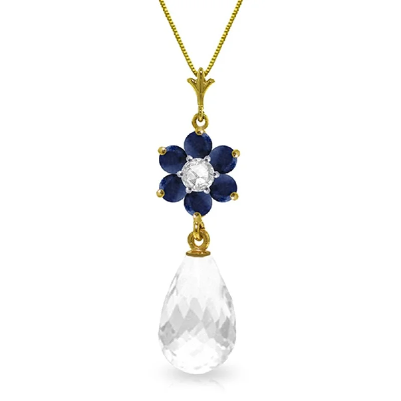 Cosmic charm necklaces-2.78 CTW 14K Solid Gold Necklace Sapphire, White Topaz Diamond