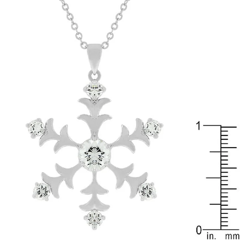 Leaf design necklaces-Rhodium Plated Snowflake Pendant Necklace Cubic Zirconia - 35 Mm L X 35 Mm W X 4 Mm H